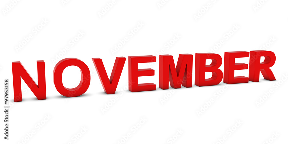 NOVEMBER Red 3D Month Text Isolated on White