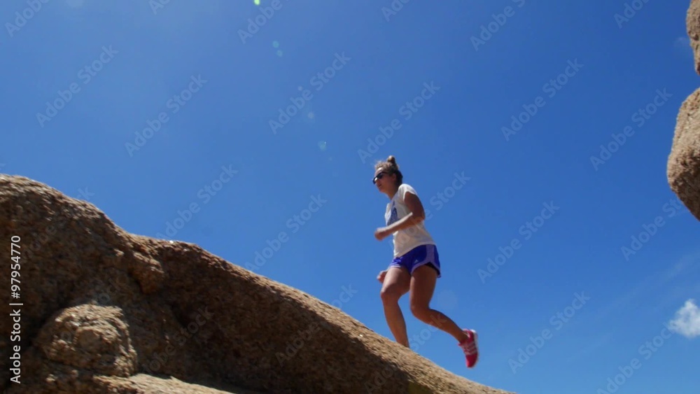 Young Sport Tourist Woman on Top of Mountain Young Sport Tourist Woman on Top of Mountain