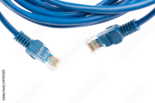 Blue Wired LAN Cable On White