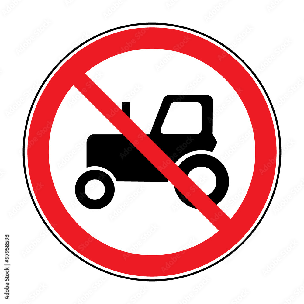 No tractor road sign. Red prohibition agricultural auto icon, isolated on white background. Prohibit symbol agriculture truck. Stock Vector illustration No tractor road sign. Red prohibition agricultural auto icon, isolated on white background. Prohibit symbol agriculture truck. Stock Vector illustration