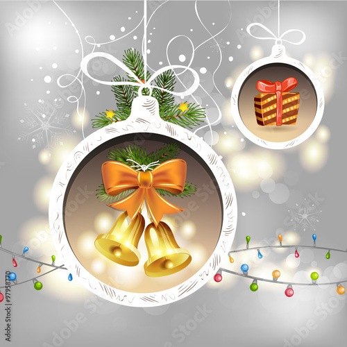 Christmas card with bells and bow