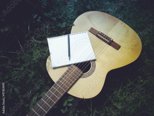 Wooden acoustic guitar 