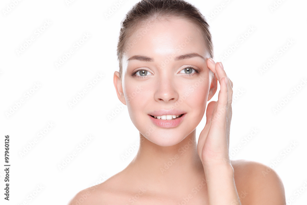 Beautiful healthy woman touching her skin Beautiful healthy woman touching her skin