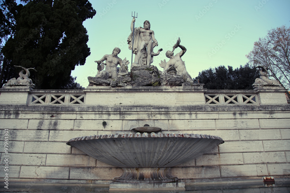 Fountain of Neptune in Piazza del Popolo, Rome, Italy ( photogra