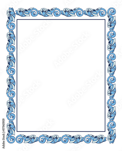 Frame with blue decorative fishes in medieval style