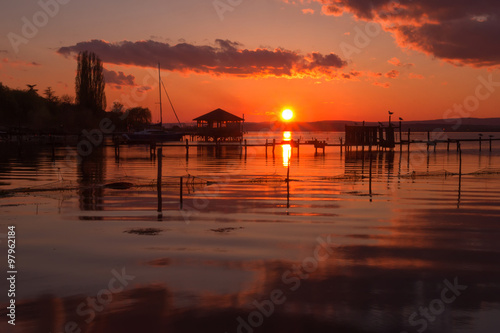 Amazing sunset viewat a lake coast near Varna, Bulgaria