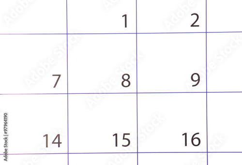 Closeup of dates on calendar