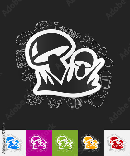 mushrooms paper sticker with hand drawn elements