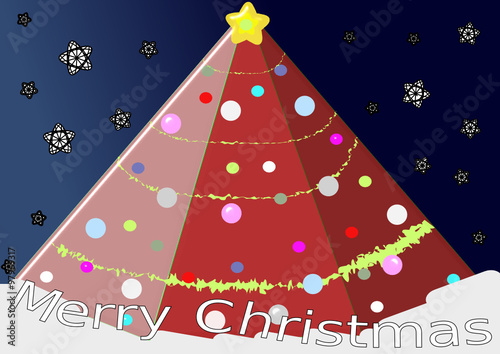 Gran árbol de Navidad adornado sobre la nieve en una noche estrellada