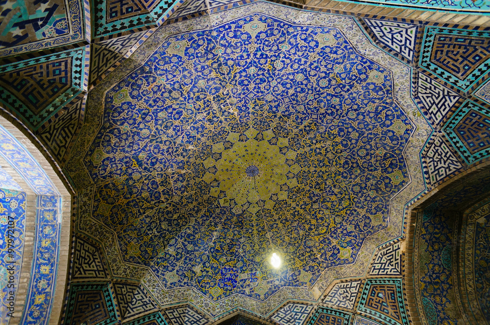 Beautiful ceiling of Imam Mosque in Isfahan, Iran