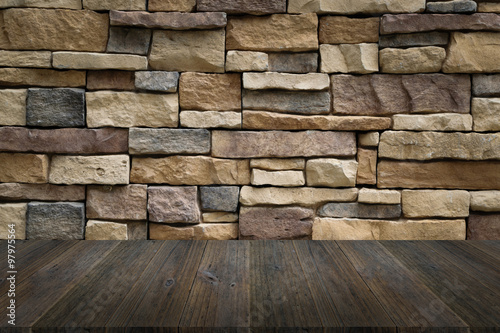 Wood terrace and Stone wall texture