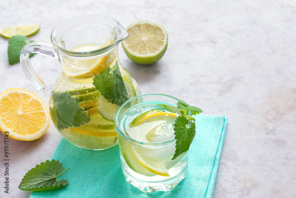 Fototapeta premium Detox water with lime, lemon and mint