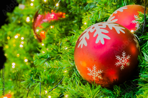 red christmas ball on tree chrismas