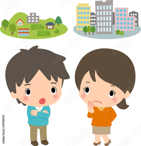 都会と地方のイメージと若い男女