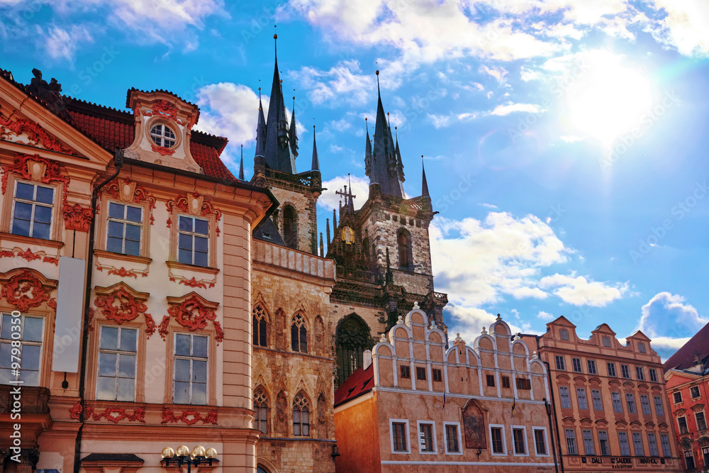 Fototapeta premium Church of Our Lady(Staromestske namesti)on historic square in th