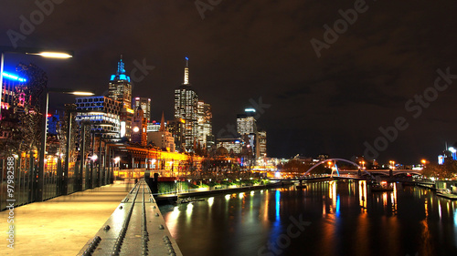 Bridge across the yarra river at night in Melbourne city  South bank  Australia
