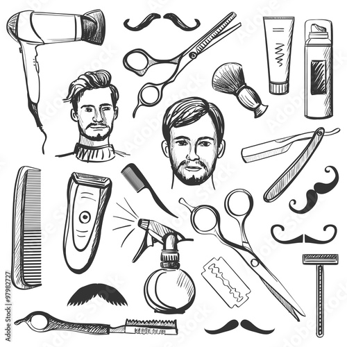 Set of vintage barber shop elements