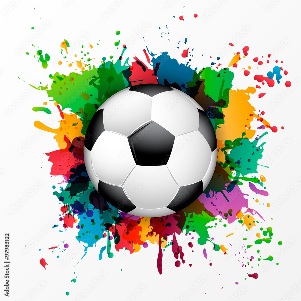 Soccer ball with colorful spray paint.