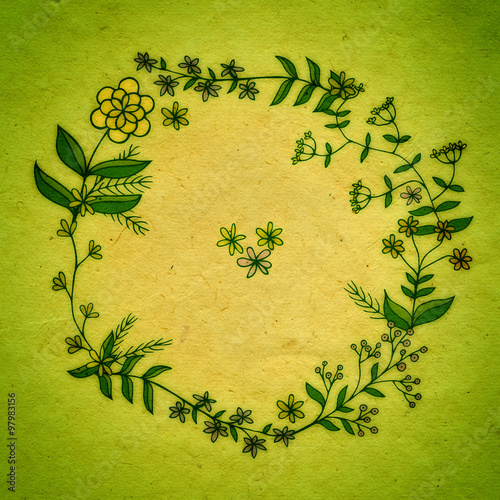 Cute floral frame with old paper texture.