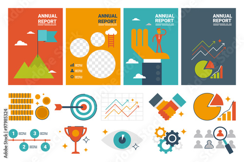 annual report cover A4 sheet template and flat design icons elem