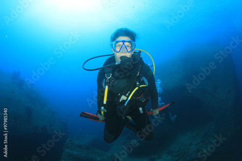 Wallpaper Mural Young woman scuba diver Torontodigital.ca