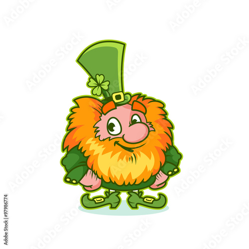 Smiling Leprechaun in green costume.