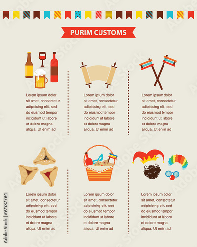 symbols of Jewish holiday purim. infographics design