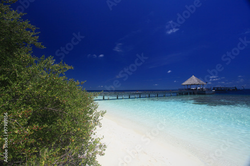 Jetty and lagoon of maldivian island 