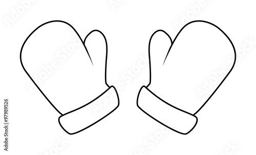 Christmas mittens silhouette, winter cartoon gloves design, icon, symbol. Winter vector illustration isolated on white background.