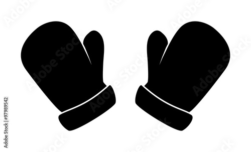 Christmas mittens silhouette, winter cartoon gloves design, icon, symbol. Winter vector illustration isolated on white background.