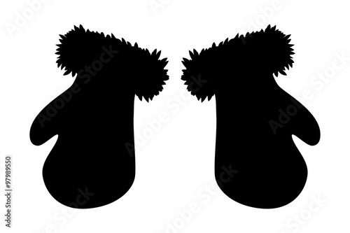 Christmas mittens silhouette, winter cartoon gloves design, icon, symbol. Winter vector illustration isolated on white background.