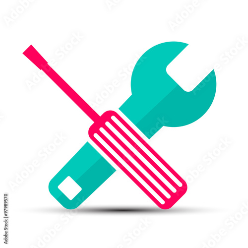 Screwdriver and Wrench Vector Flat Design Retro Icons Isolated on White Background
