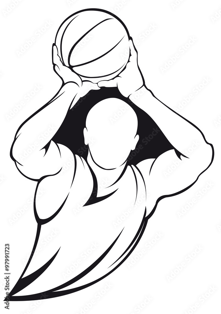 Fototapeta premium Basketball player. Vector linear silhouette, isolated on white