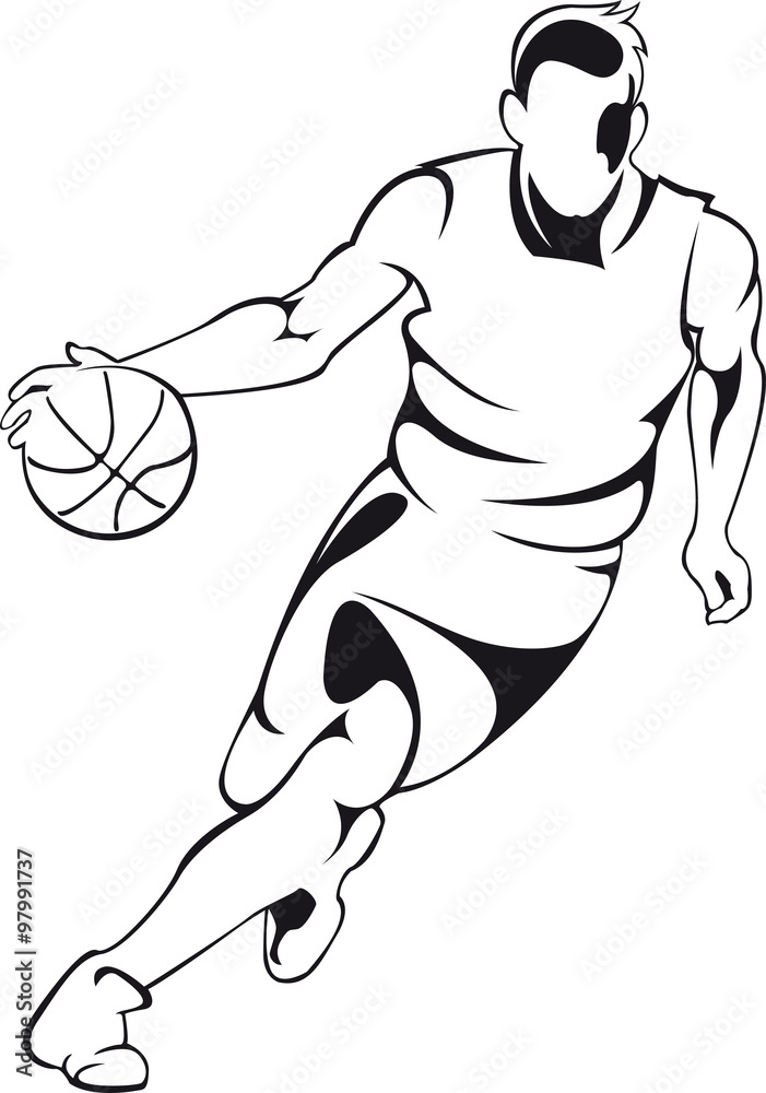 Fototapeta premium Basketball player. Vector linear silhouette, isolated on white