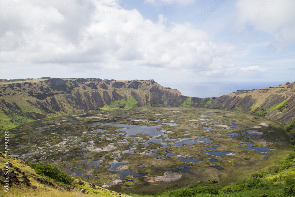 Volcano Rano Kau on Rapa Nui, Easter Island