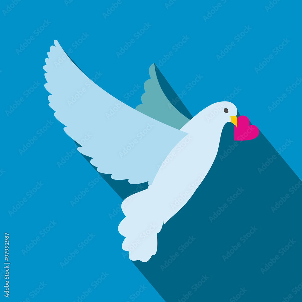 Dove with heart flat icon
