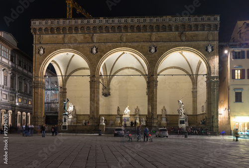 Night view of Loggia dei Lanzi on Piazza della Signoria in Florence. Italy photo