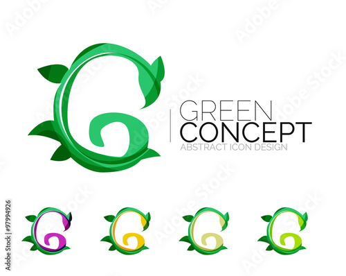 Set of abstract eco plant icons, business logotype nature green concepts, clean modern geometric design