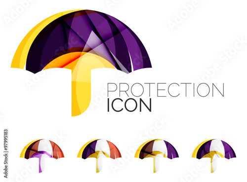 Set of abstract umbrella icons, business logotype protection concepts, clean modern geometric design