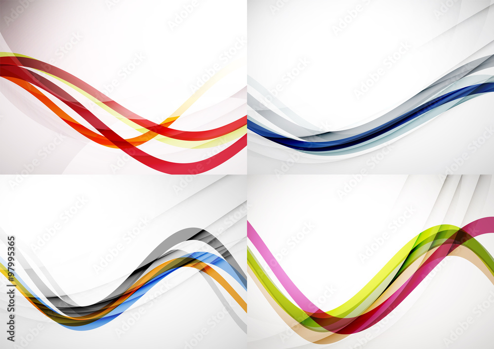 Set of abstract backgrounds. Curve wave lines with light and shadow effects Set of abstract backgrounds. Curve wave lines with light and shadow effects