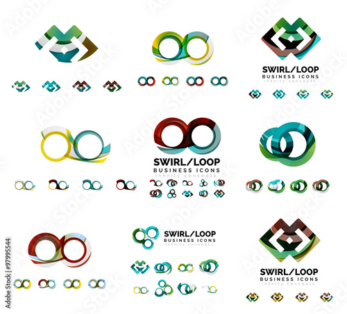 Set of company logotype branding designs, swirl infinity loop concept icons isolated on white