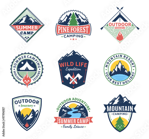 Set of camping and outdoor activity labels