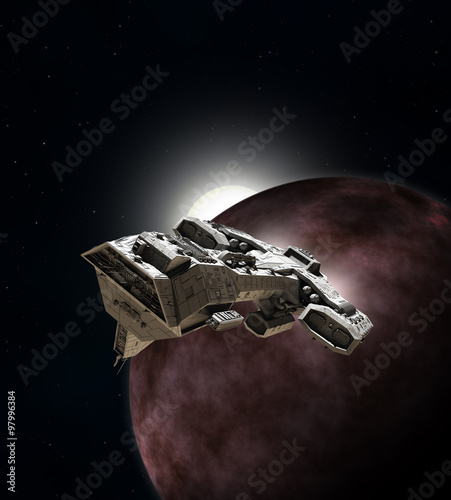 Fototapeta Naklejka Na Ścianę i Meble -  Spaceship Breaking Orbit - science fiction illustration