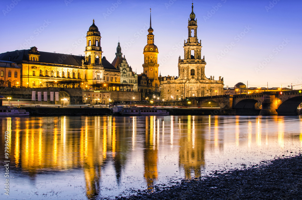 evening panorama of Dresden, Saxony, Germany