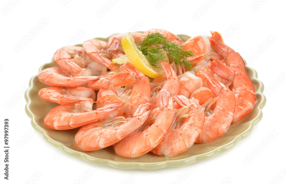 Boiled shrimp with lemon