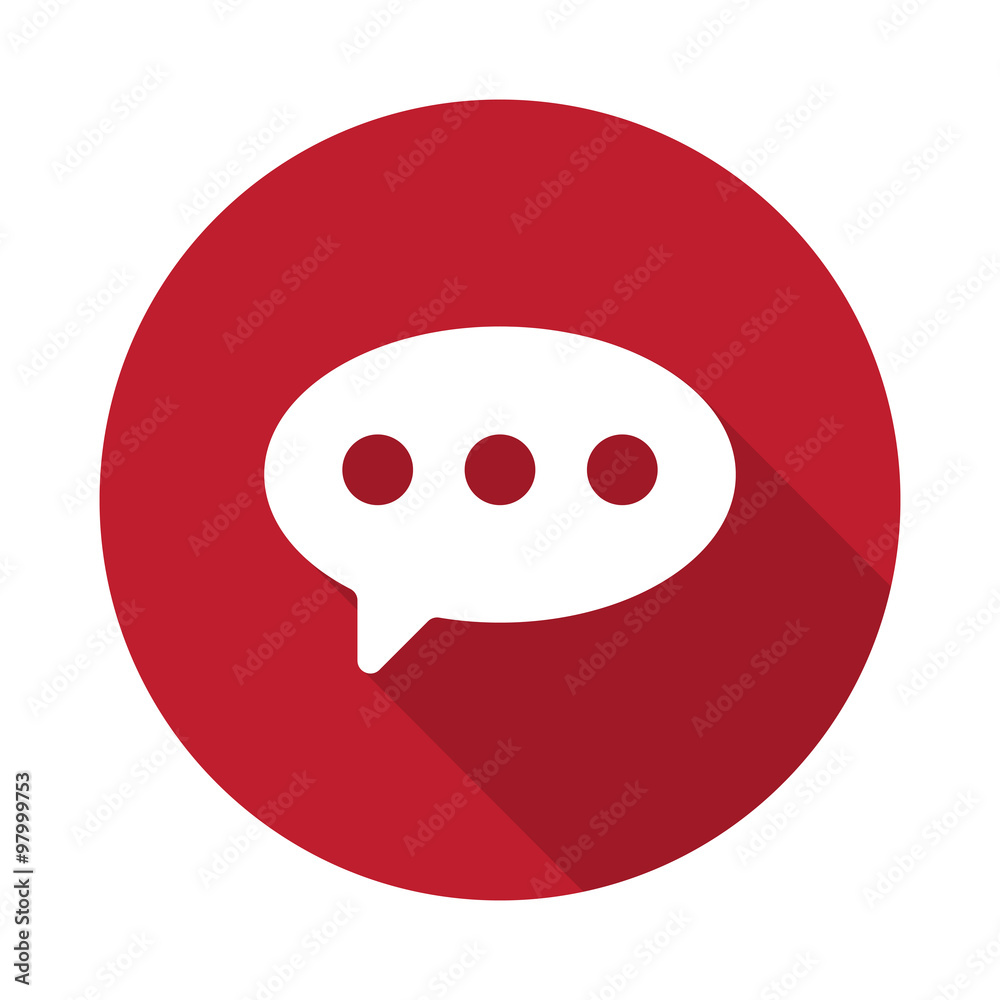Flat Comment icon with long shadow on red circle Flat Comment icon with long shadow on red circle