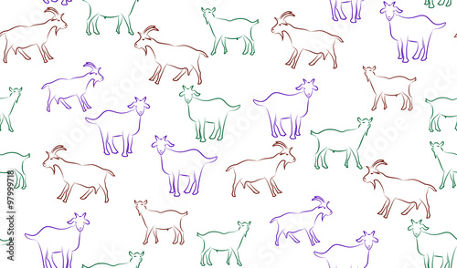 Vector abstract seamless background of goats. Chaotic goats.