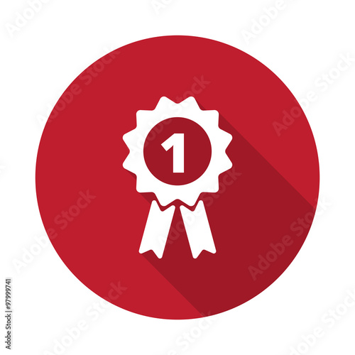Flat Prize Ribbon icon with long shadow on red circle