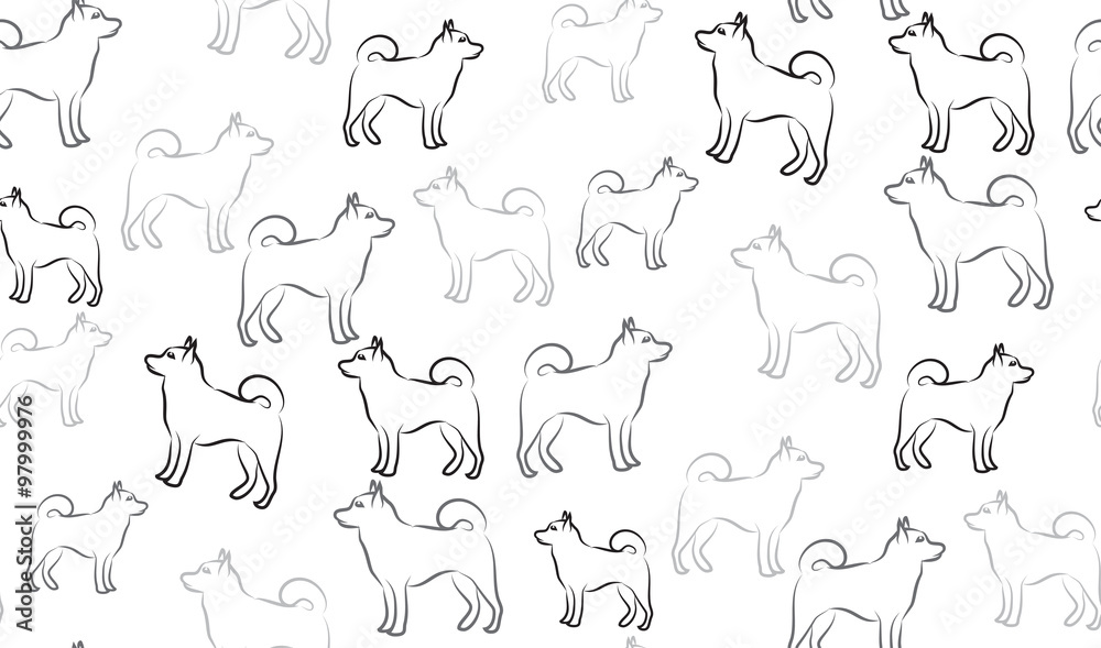 Vector seamless pattern of dogs. Gray chaotic dogs.
