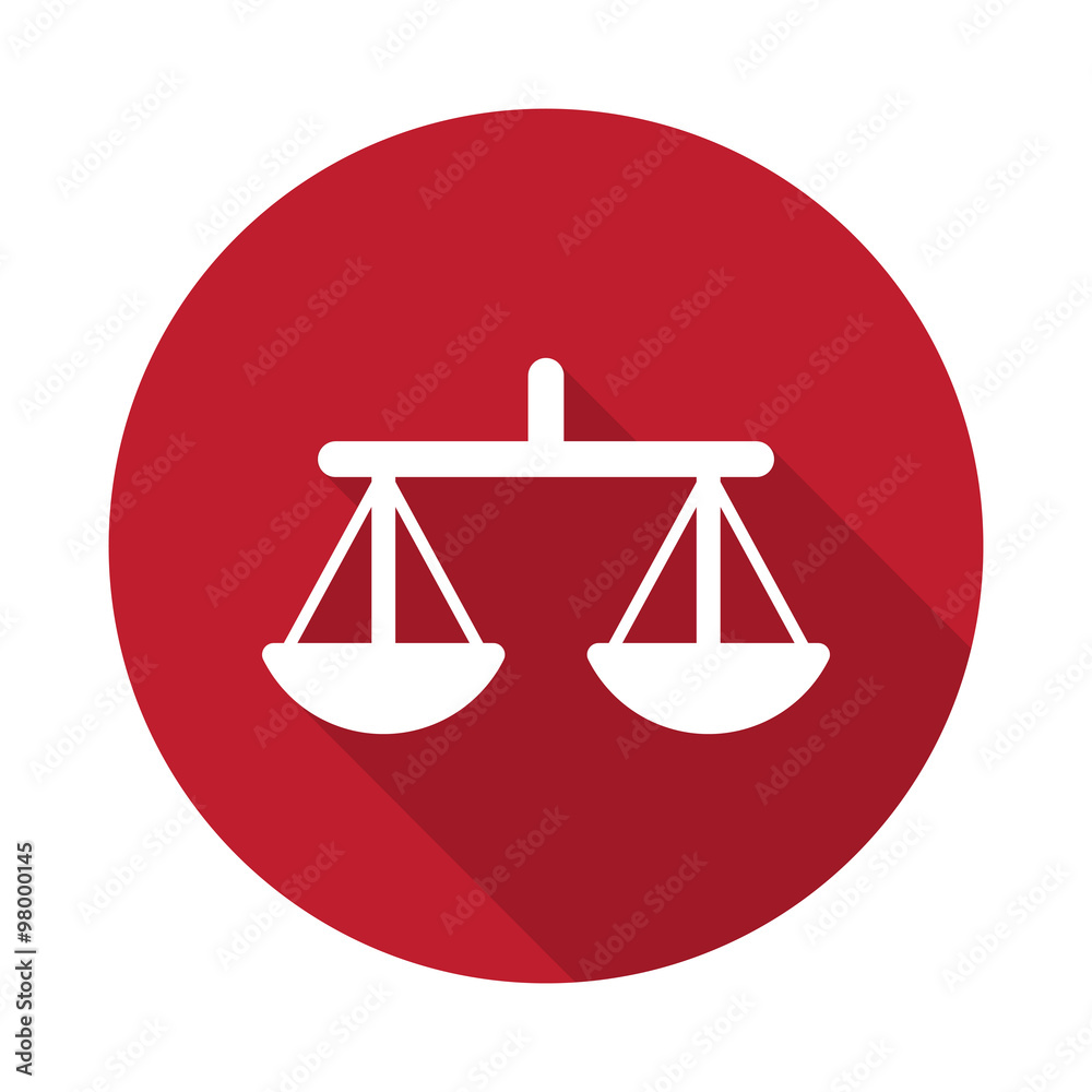 Flat Balance icon with long shadow on red circle Flat Balance icon with long shadow on red circle
